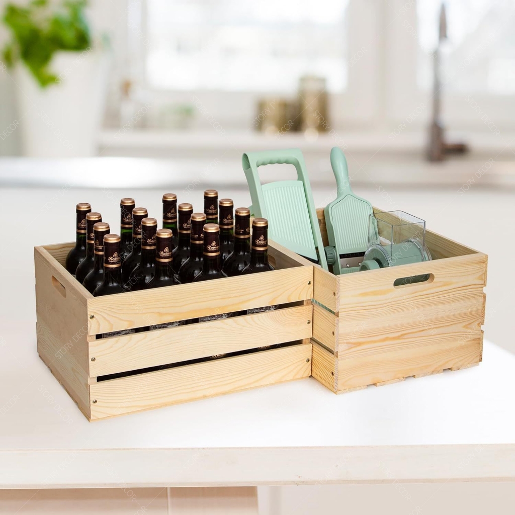 Pallet hộp gỗ đựng đồ đa năng, đựng chai lọ, bia, nước ngọ. Đựng đồ siêu thị chắc chắn có lỗ tay cầm