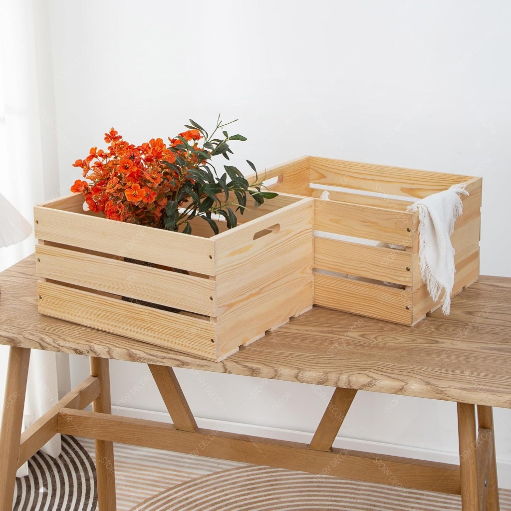 Pallet hộp gỗ đựng đồ đa năng, đựng chai lọ, bia, nước ngọ. Đựng đồ siêu thị chắc chắn có lỗ tay cầm
