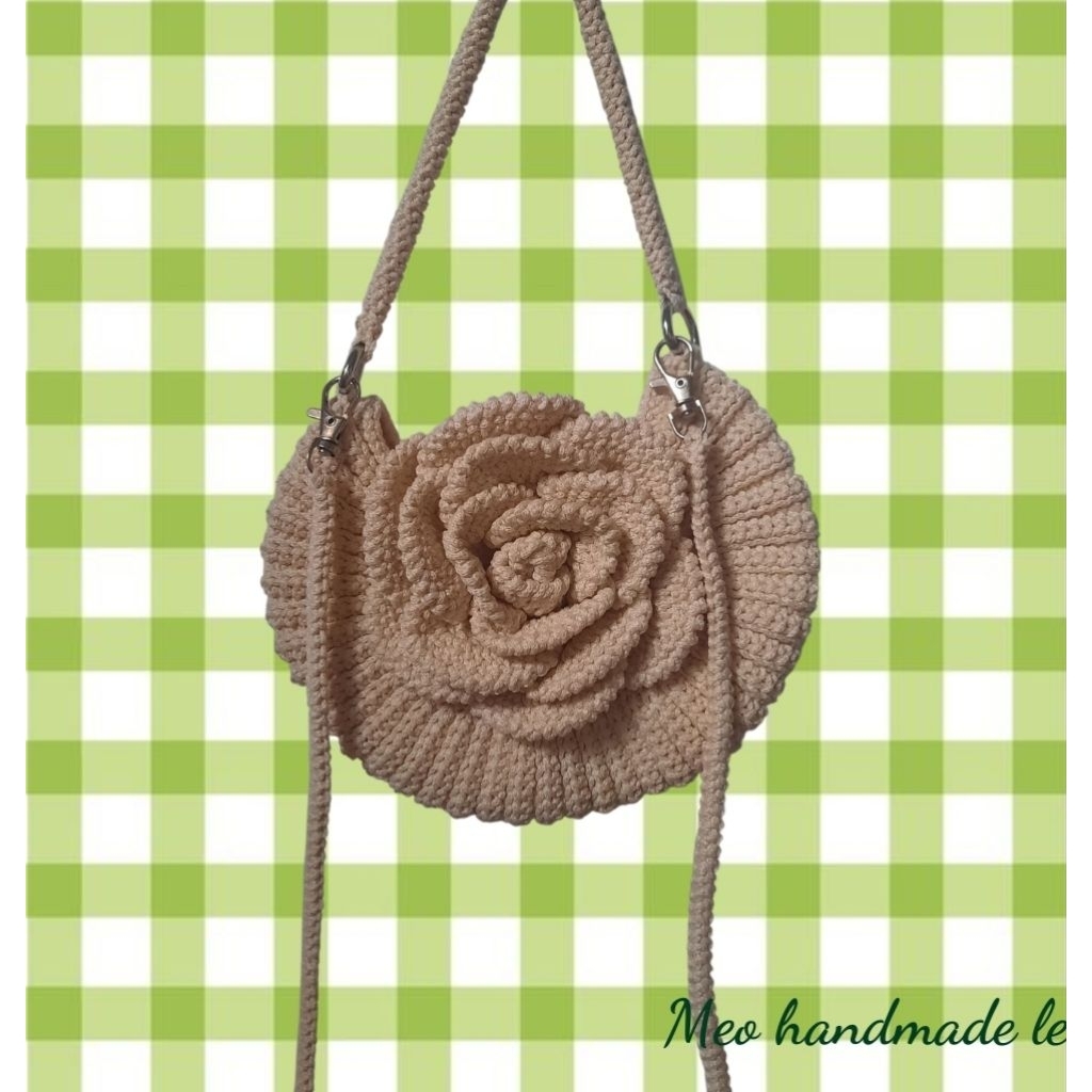 Túi sò hoa hồng M7 - handmade len - crochet - corchet rose bag