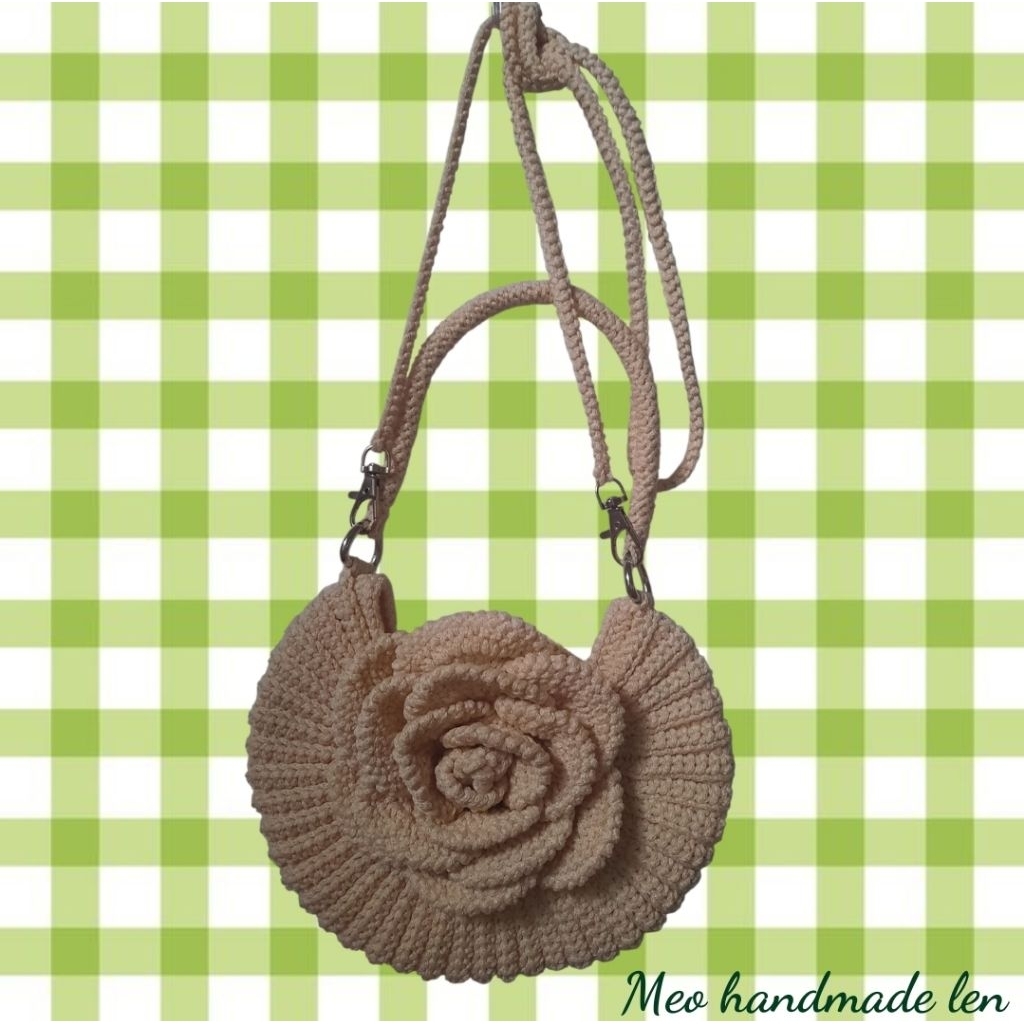 Túi sò hoa hồng M7 - handmade len - crochet - corchet rose bag