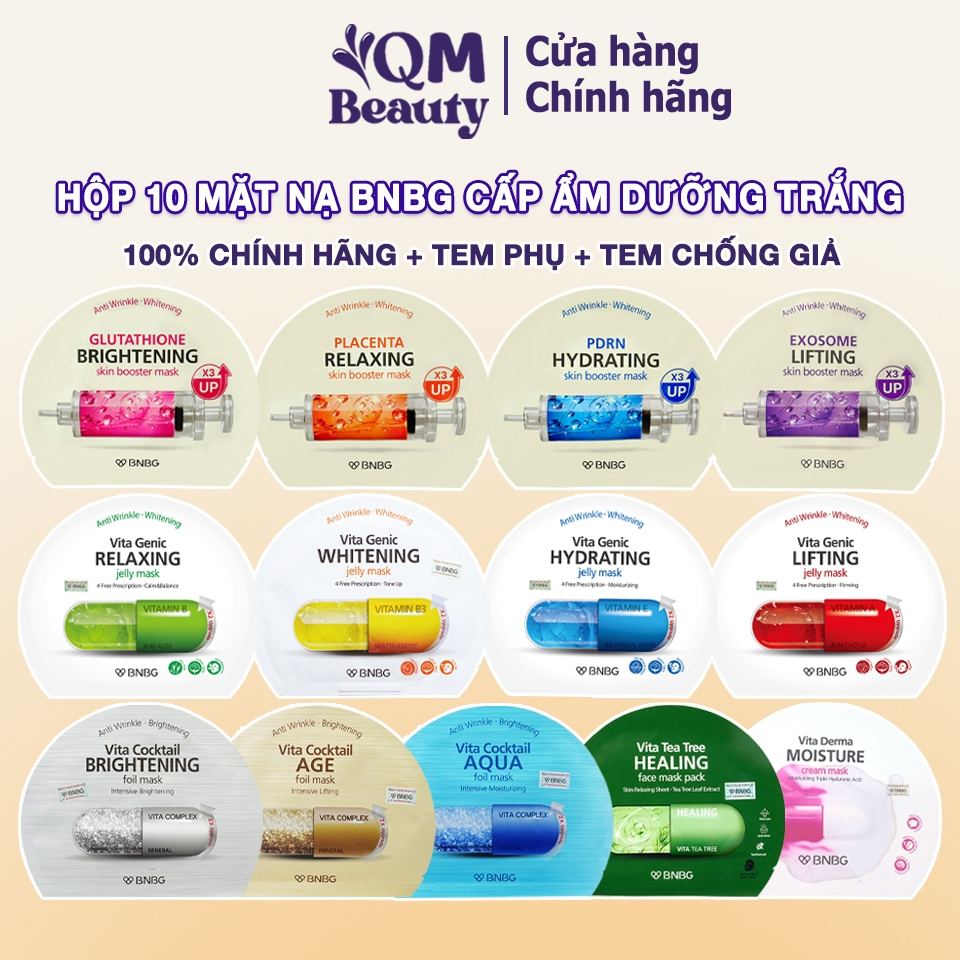 Hộp 10 mặt nạ BNBG Vita Genic, Skin Booster, Tea Tree  mặt nạ thạch dưỡng trắng cấp ẩm chính hãng