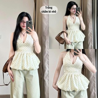 Áo croptop cổ yếm cột dây basic  (Không có mút ngực)