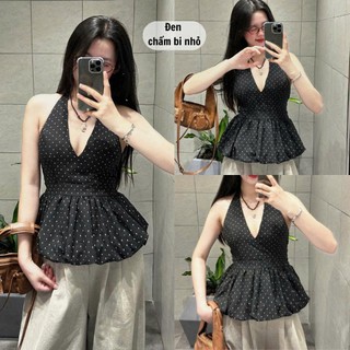Áo croptop cổ yếm cột dây basic  (Không có mút ngực)