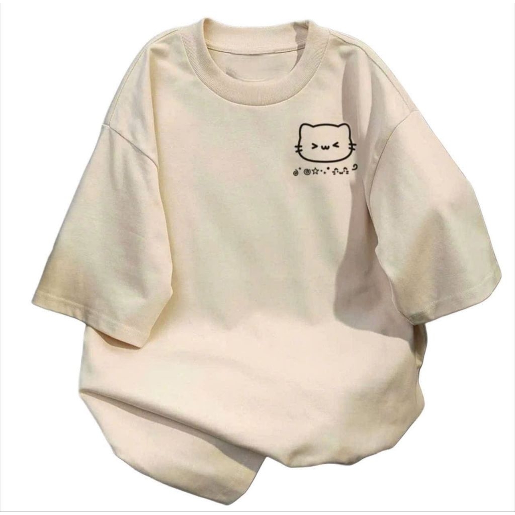 Áo phông form rộng tay lỡ nam nữ chất vải Cotton - mèo in ngực mẫu mới