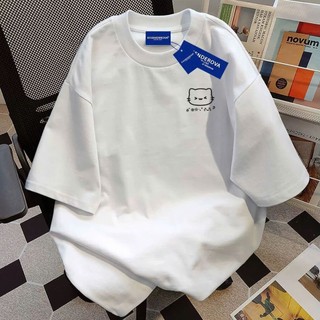 Áo phông form rộng tay lỡ nam nữ chất vải Cotton - mèo in ngực mẫu mới