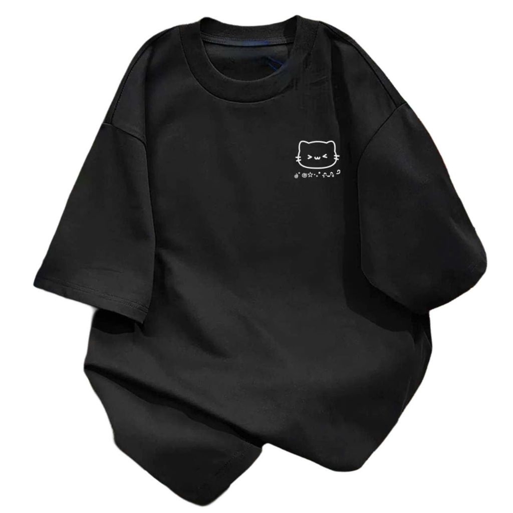 Áo phông form rộng tay lỡ nam nữ chất vải Cotton - mèo in ngực mẫu mới