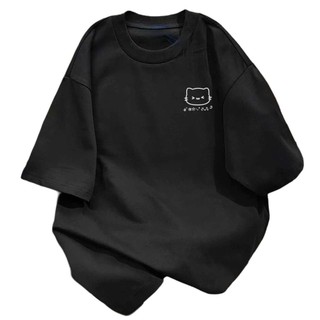 Áo phông form rộng tay lỡ nam nữ chất vải Cotton - mèo in ngực mẫu mới