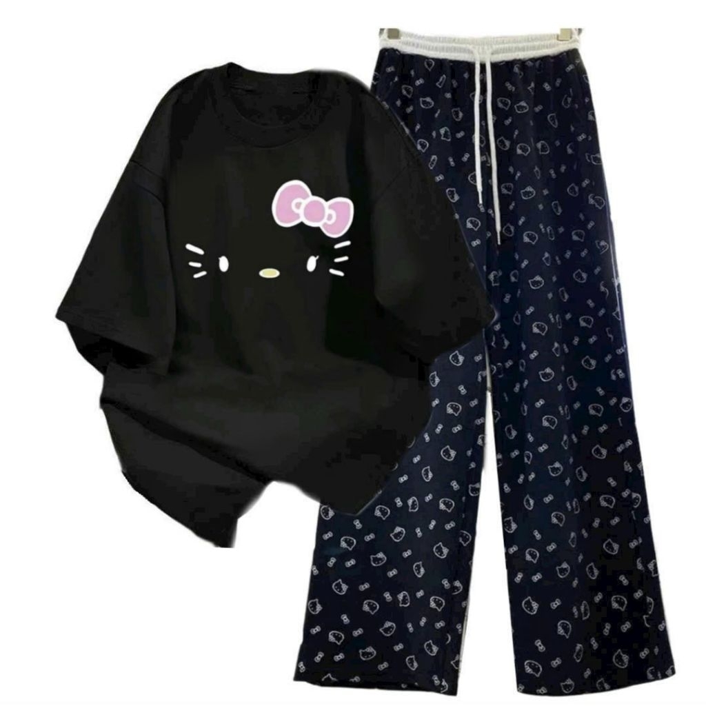 Sét Quần Ống Suông Mèo + Mix Áo Phông Form Rộng Tay Lỡ unisex-mèo Đơn Giản