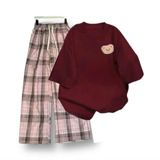 Tổng hợp các sét bộ quần suông dáng dài+ mix áo phông form rộng tay lỡ -Hình Gấu In Ngực -