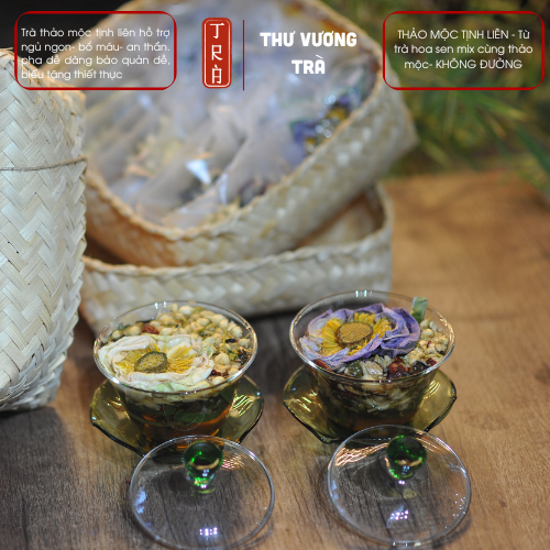 Trà hoa sen mix thảo mộc hộp tre mộc mạc 1 hộp 10 set không dùng đường hỗ trợ thanh nhiệt, ngủ ngon