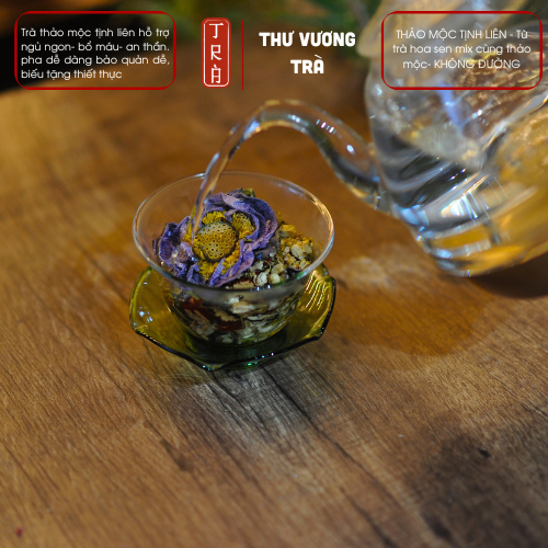Trà hoa sen mix thảo mộc hộp tre mộc mạc 1 hộp 10 set không dùng đường hỗ trợ thanh nhiệt, ngủ ngon