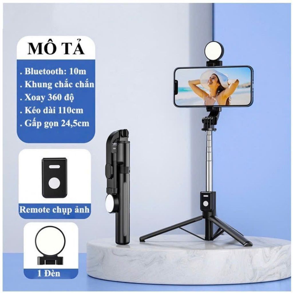 Gậy Chụp Ảnh 3 Chân B11S Thế Hệ Mới - Có Đèn Led Trợ Sáng - Nút Bluetooth Điều Khiển Từ Xa