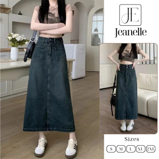 Chân váy bò nữ jeans dáng dài chữ a xẻ sau váy bò cạp cao tôn dáng hottrend hè 2025 V7 V16 V15 Jeanelle Store