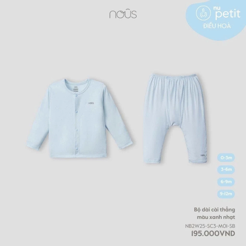 Nous Baby Bộ quần áo cài thẳng, bộ dài bé trai, bé gái chất liệu Nu Petit mềm mát dưới 10.5kg BST T7