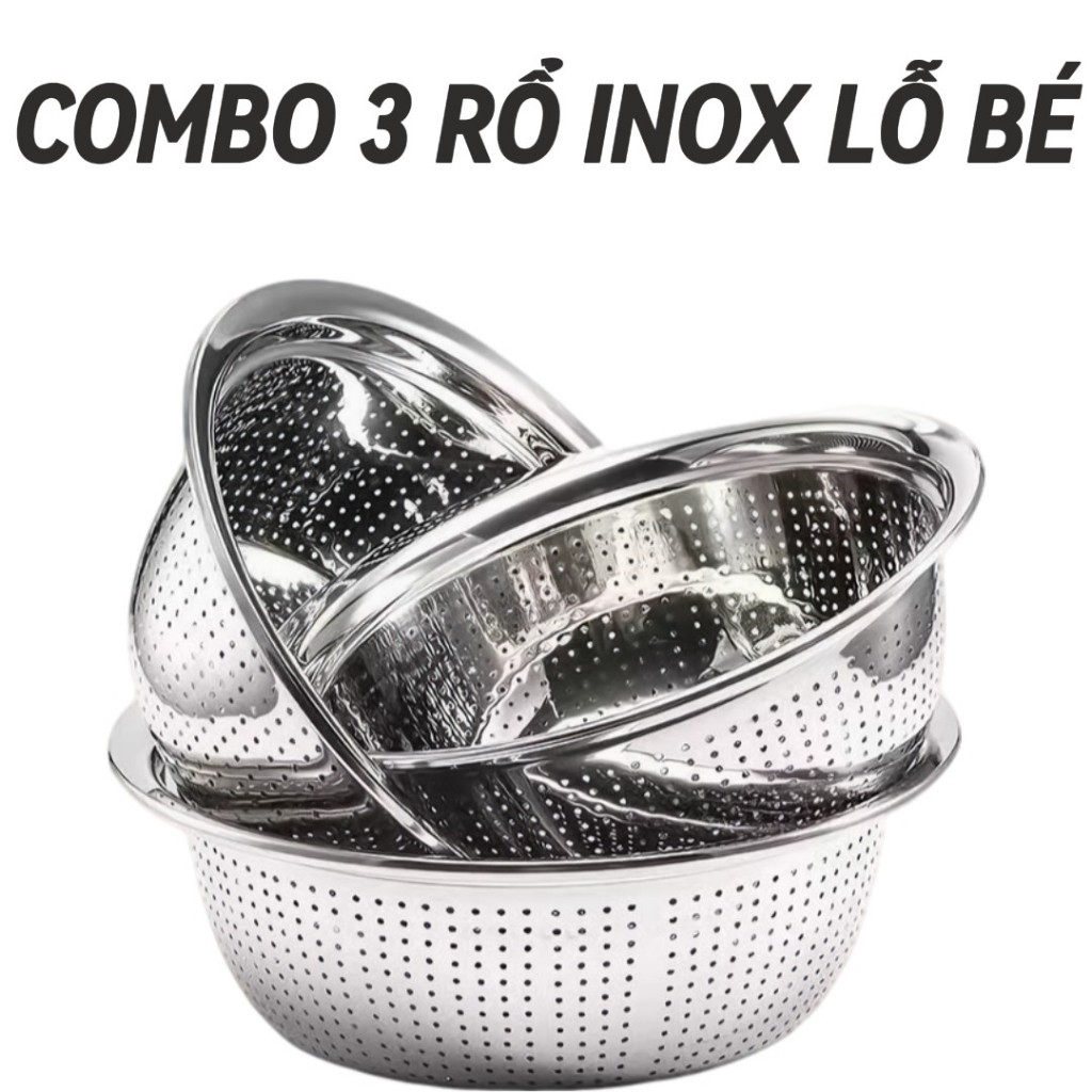 Bộ 3 rổ inox lỗ nhỏ cao cấp tiện dụng - sản phẩm theo mô tả | Shopee ...