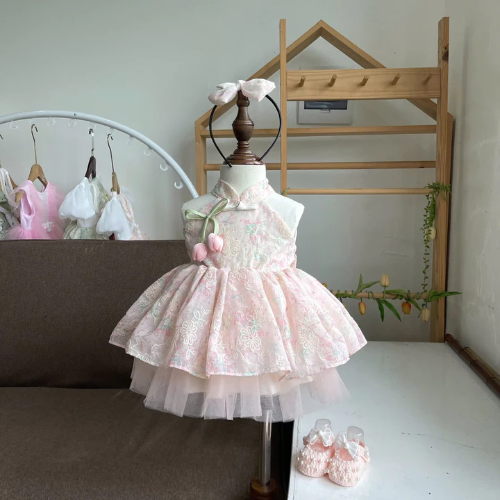 Váy Yếm Công Chúa Hoa Tulip NHÍM XÙ KIDS Cho Bé Gái Sơ Sinh, Thôi Nôi, Sinh Nhật V091