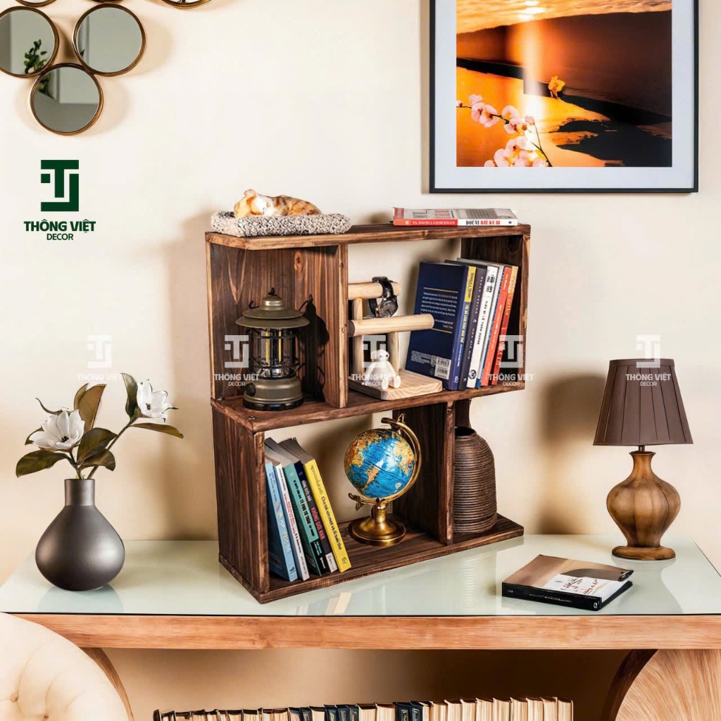 [TV-D004]Kệ Gỗ Trang Trí Kiêm Tủ Đầu Giường Hình Ziczac Để Sách Đồ Decor Phòng Ngủ Góc Làm Việc