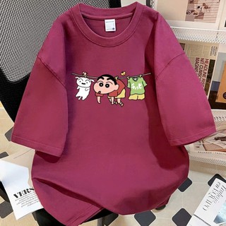 Áo thun phông nữ nam form rộng chất liệu cotton khô in hình shin dây phơi