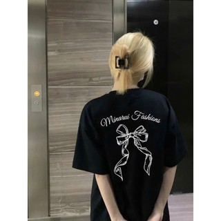 Áo thun phông nam nữ chất liệu cotton khô form rộng dấu quần in hình nơ MINA