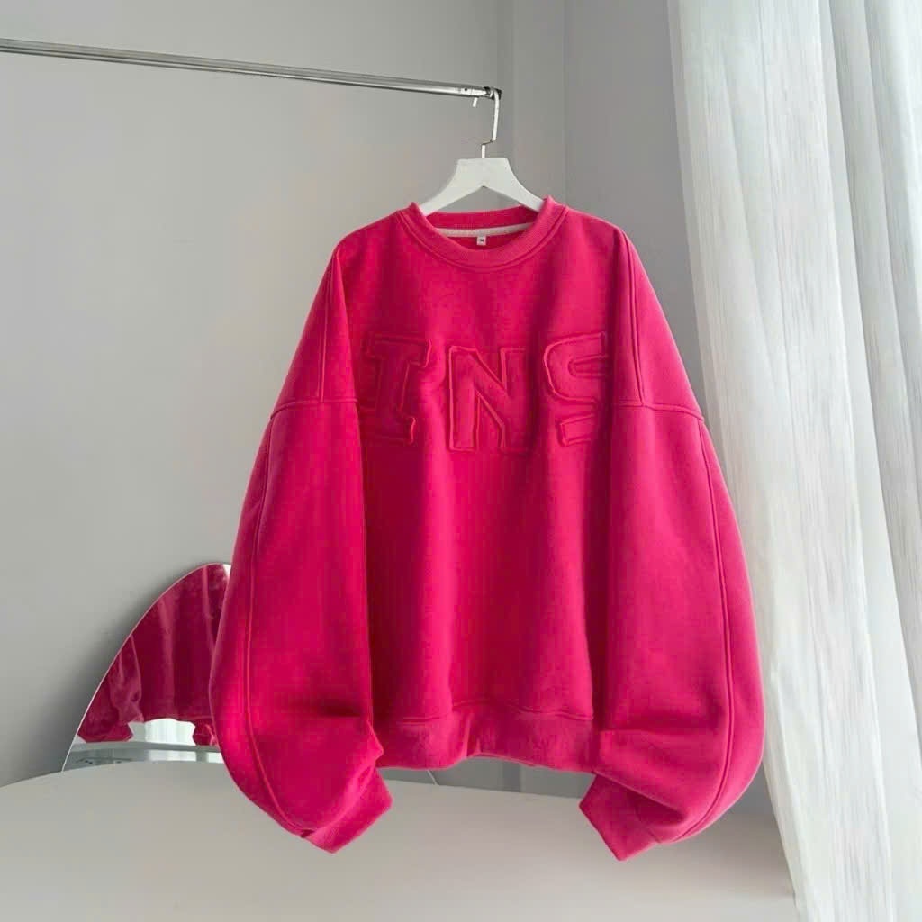 Áo sweater thêu chữ nổi INS form boxy,Áo hoodie nỉ cổ tròn form rộng phong cách Hàn Quốc 3 size SSL