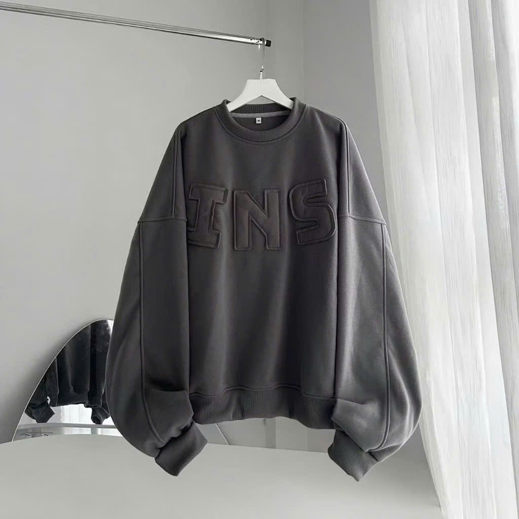 Áo sweater thêu chữ nổi INS form boxy,Áo hoodie nỉ cổ tròn form rộng phong cách Hàn Quốc 3 size SSL
