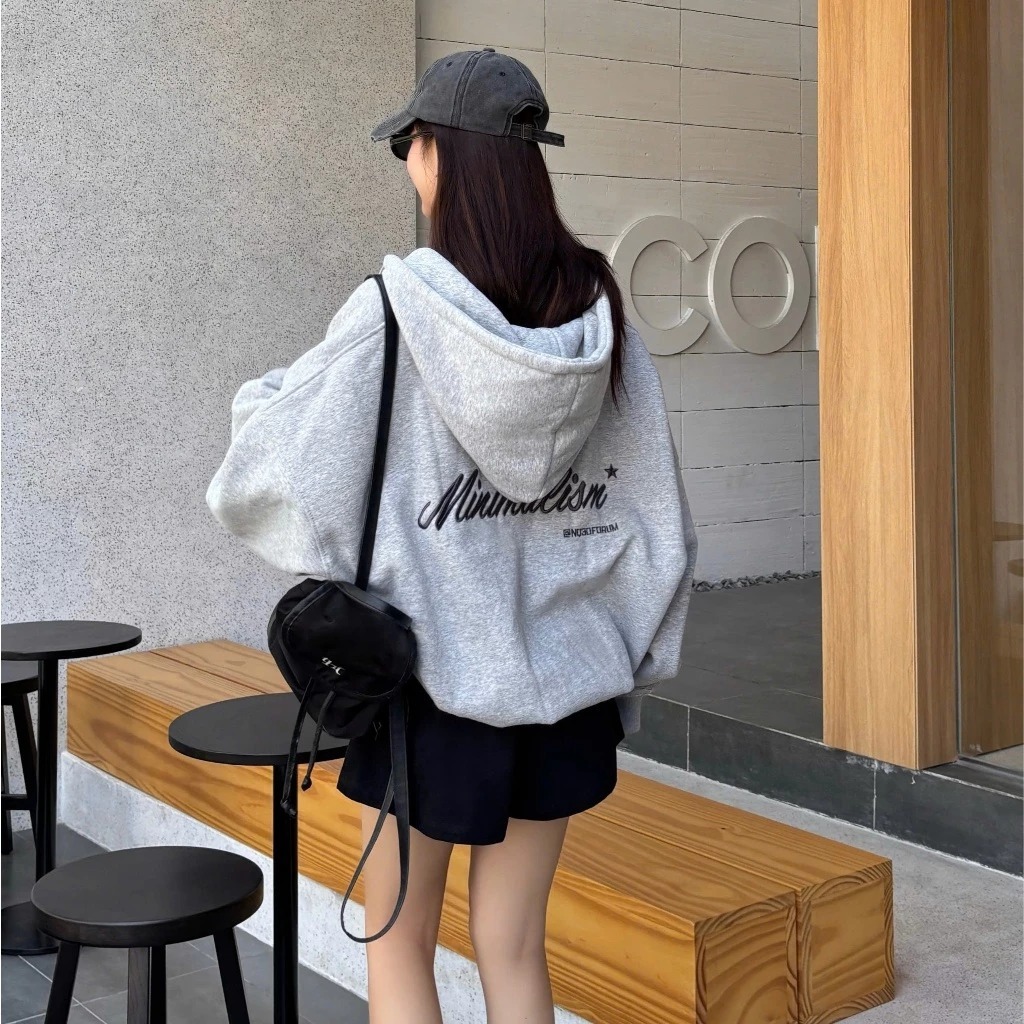 Áo Hoodie Zip COTTON Thêu Nổi NQ30 BLISS - Áo Khoác Form Boxy Form Rộng Nam Nữ Unisex | BigBuy360 - bigbuy360.vn