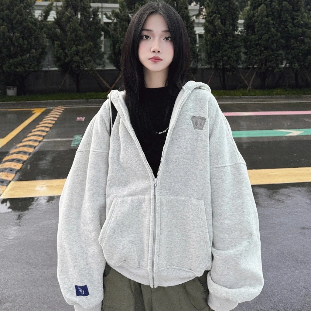 Áo Hoodie Zip COTTON Thêu Nổi NQ30 BLISS - Áo Khoác Form Boxy Form Rộng Nam Nữ Unisex | BigBuy360 - bigbuy360.vn