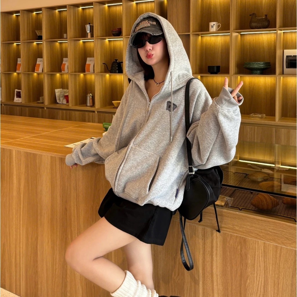 Áo Hoodie Zip COTTON Thêu Nổi NQ30 BLISS - Áo Khoác Form Boxy Form Rộng Nam Nữ Unisex | BigBuy360 - bigbuy360.vn