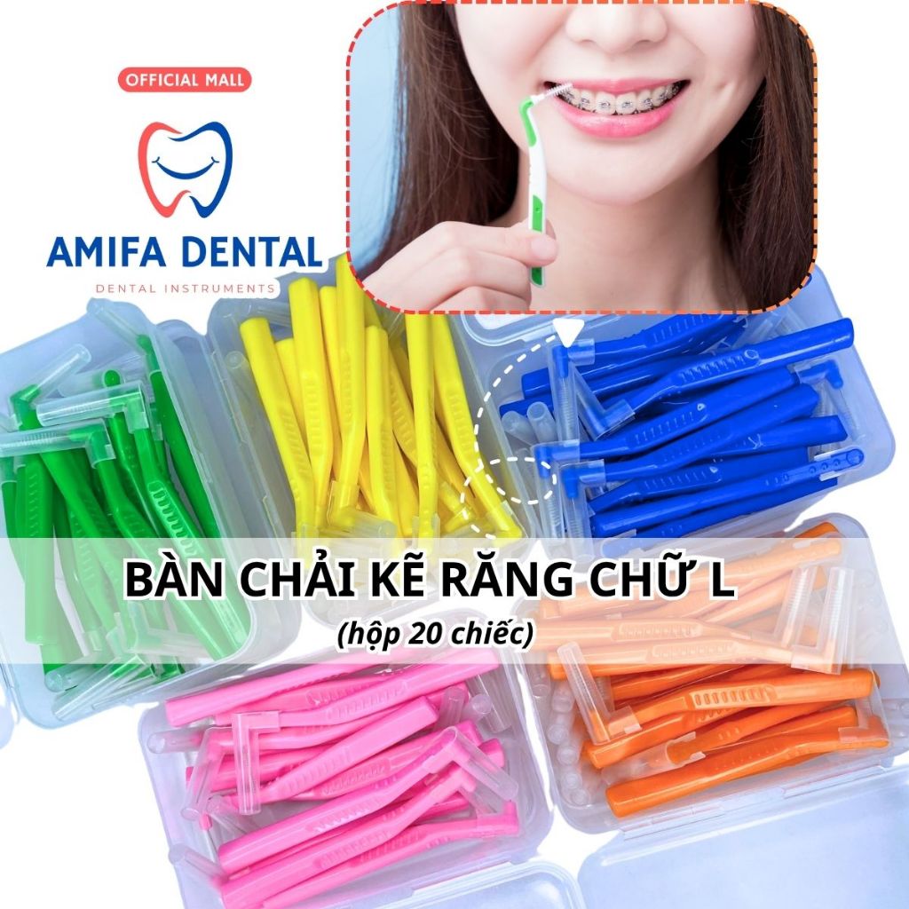 Bàn Chải Kẽ Răng Chữ L Hộp 20 Chiếc, Bàn Chải Kẽ Vệ Sinh Răng Niềng, Bàn Chải Làm Sạch Kẽ Răng