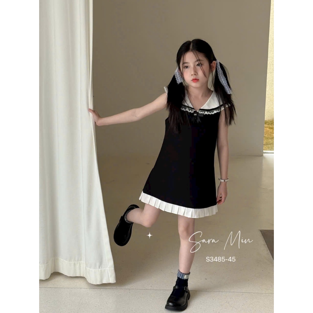 Đầm bé gái thủy thủ sát nách phong cách Hàn Quốc cho bé gái và mẹ 12-56kg