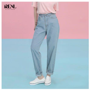 Quần Jeans lưng cao dáng baggy cơ bản REAL CLOTHES (tổng hợp màu), bền đẹp, tôn dáng
