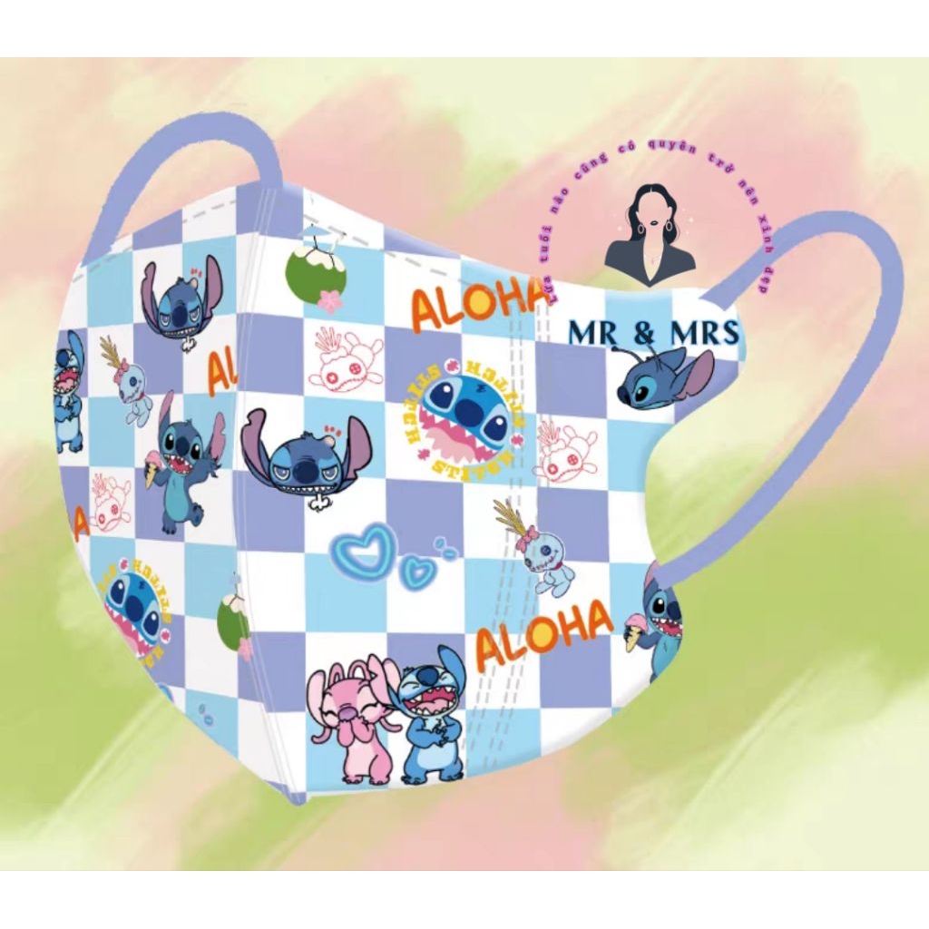( Set 10/20/60/100C) Khẩu Trang Hoạt Hình Stitch Cho Bé 4-12T