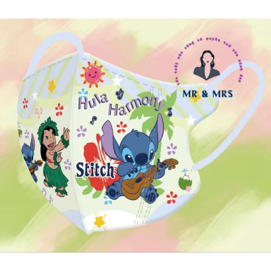 ( Set 10/20/60/100C) Khẩu Trang Hoạt Hình Stitch Cho Bé 4-12T