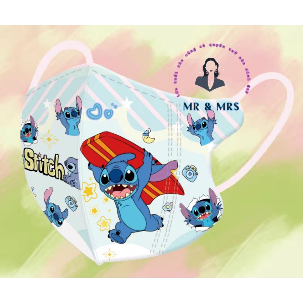 ( Set 10/20/60/100C) Khẩu Trang Hoạt Hình Stitch Cho Bé 4-12T