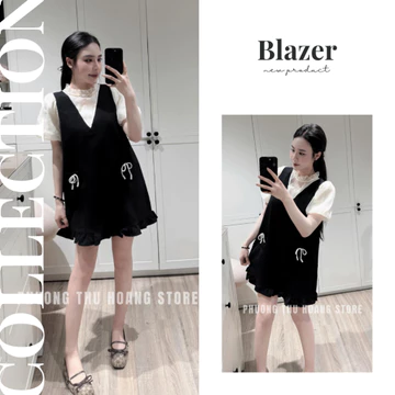 Váy bầu babydoll xinh mùa hè , đầm bầu thiết kế dự tiệc cổ ngọc tay phồng voan tơ phối đuôi bèo tiểu thư đầm bầu Elly