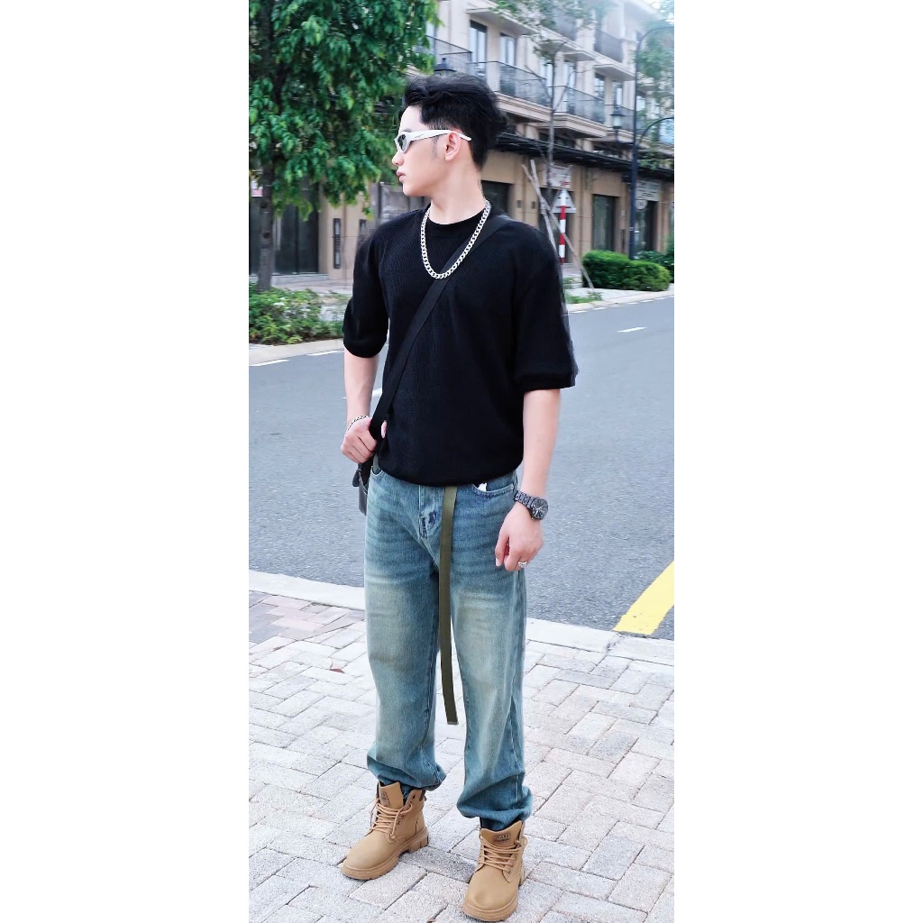 Áo thun Stee Cổ tròn Vải len bo áo URBAN ISIEUAOTHUNI Unisex