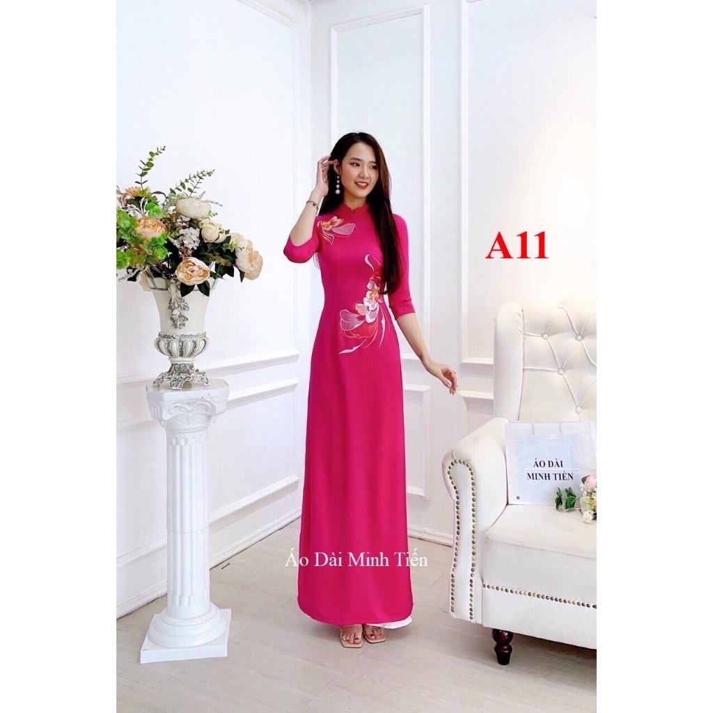 Áo Dài Lụa Mỹ Cao Cấp Họa Tiết Thêu Thủ Công Tỉ Mỉ - Mã A11