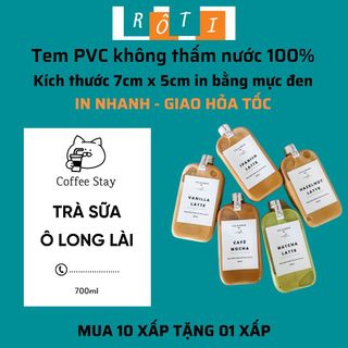50 Tem dán chai nhựa cafe trà sữa không thấm nước kích thước 7x5cm