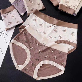 Quần Lót Nữ Cotton In Hình Gấu Đáng Yêu, Cạp Bản To Co Giãn, Thoáng Mát Không Vằn Hằn, Dễ Thương