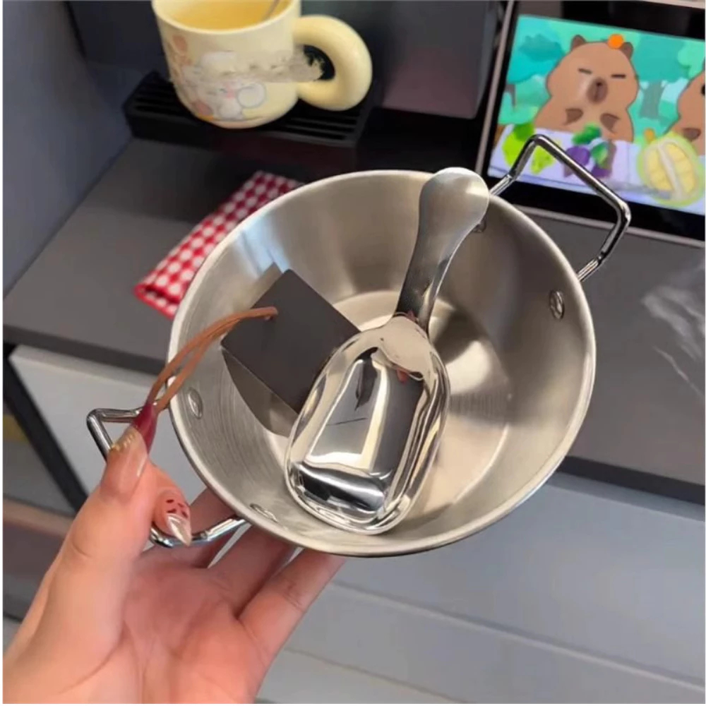 Bát inox SUS 304 có quai kèm thìa, bát mì Hàn Quốc dày dặn, chống gỉ, dùng ăn cơm, cháo, ngũ cốc
