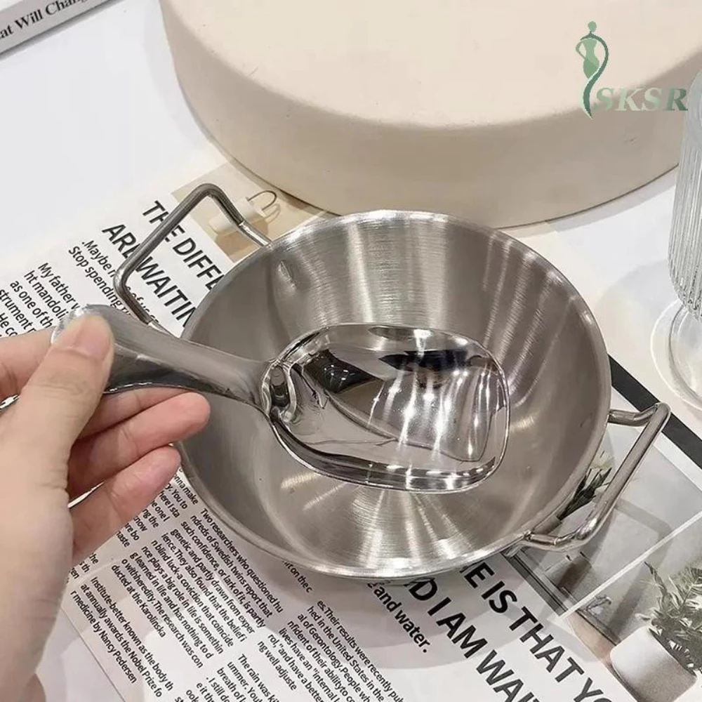 Bát inox SUS 304 có quai kèm thìa, bát mì Hàn Quốc dày dặn, chống gỉ, dùng ăn cơm, cháo, ngũ cốc