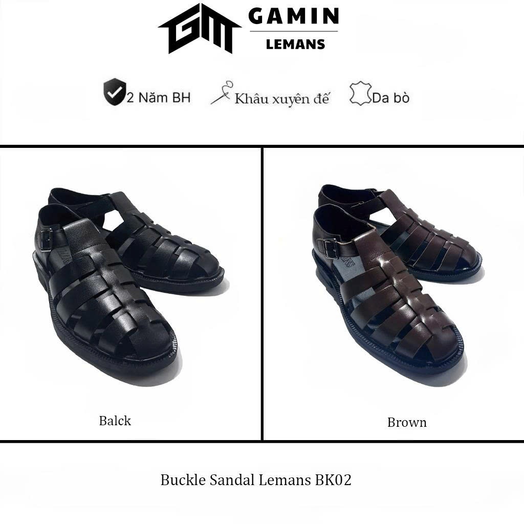 Dép rọ nam Buckle Sandal Lemans - Đen&Nâu - Dép rọ Da bò - đế Mckay cao ...