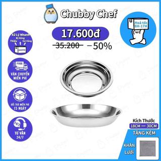 Đĩa inox Cao Cấp trơn kiểu Hàn Quốc 18CM - 30CM Chubby Chef dùng được trên bếp từ An toàn sức khỏe
