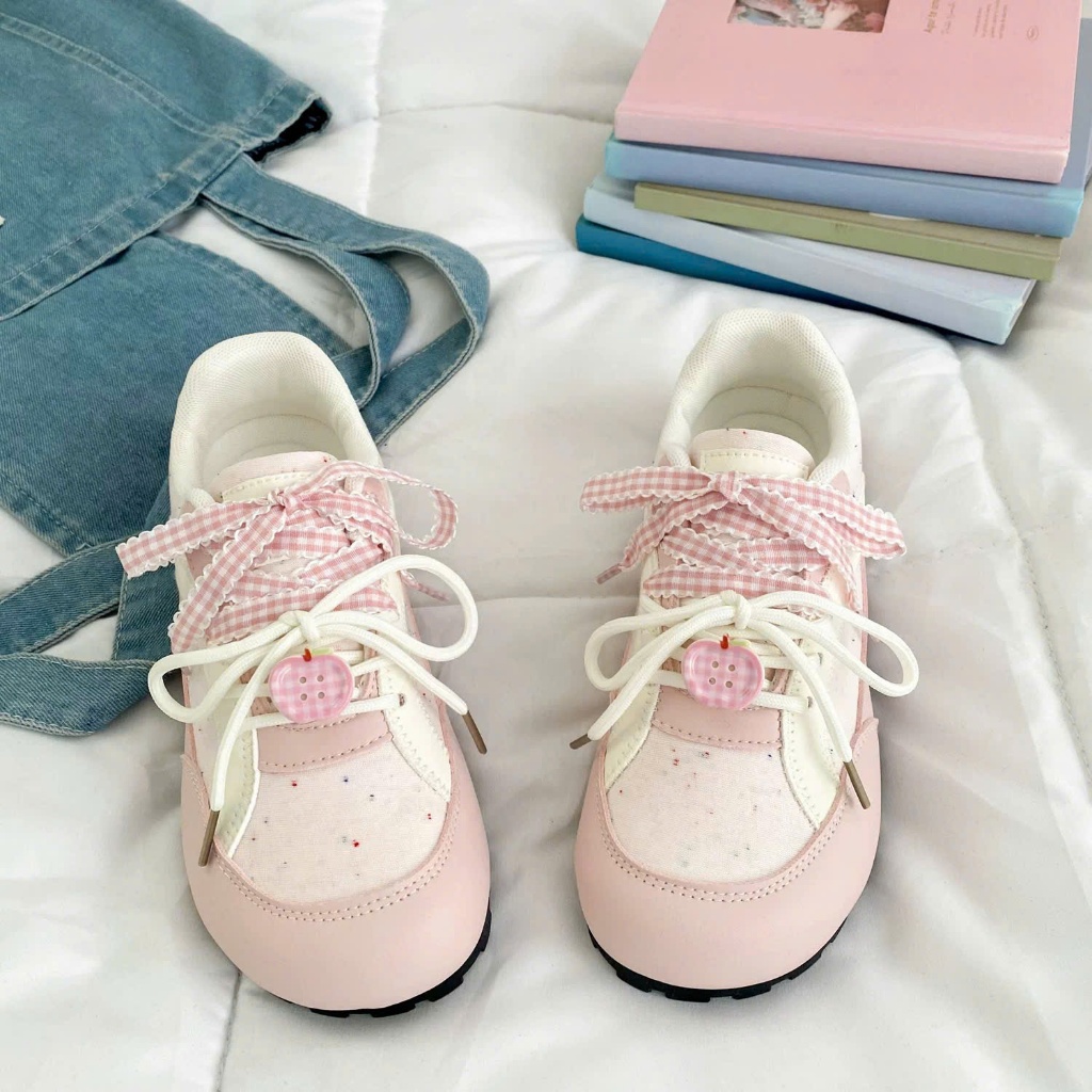 BEIER AUTH 100% giày thể thao nữ beier giày sneaker beier nơ xinh đẹp hồng phấn 3538 | BigBuy360 - bigbuy360.vn