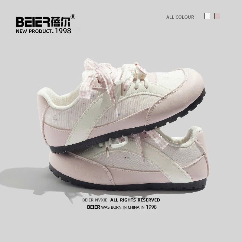 BEIER AUTH 100% giày thể thao nữ beier giày sneaker beier nơ xinh đẹp hồng phấn 3538 | BigBuy360 - bigbuy360.vn