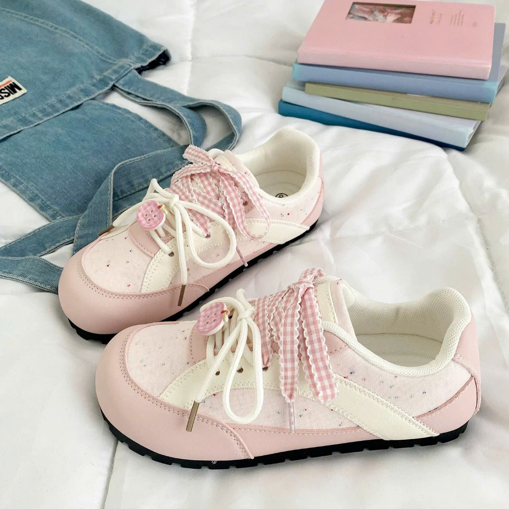 BEIER AUTH 100% giày thể thao nữ beier giày sneaker beier nơ xinh đẹp hồng phấn 3538 | BigBuy360 - bigbuy360.vn