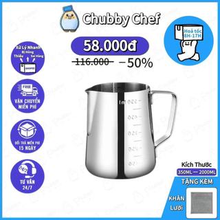 Ca đánh sữa inox cao cấp latte art inox 304 dung tích 350ml - 2000ml Chubby Chef có chia vạch Pha cà phê ly đánh sữa