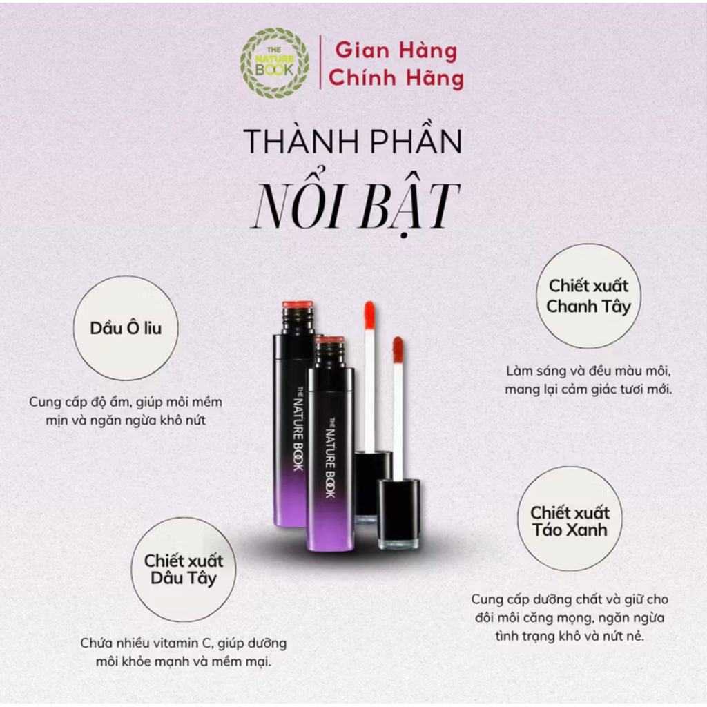 Son thuần chay The Nature Book Soft Velvet Tint Hàn Quốc thỏi 7ml