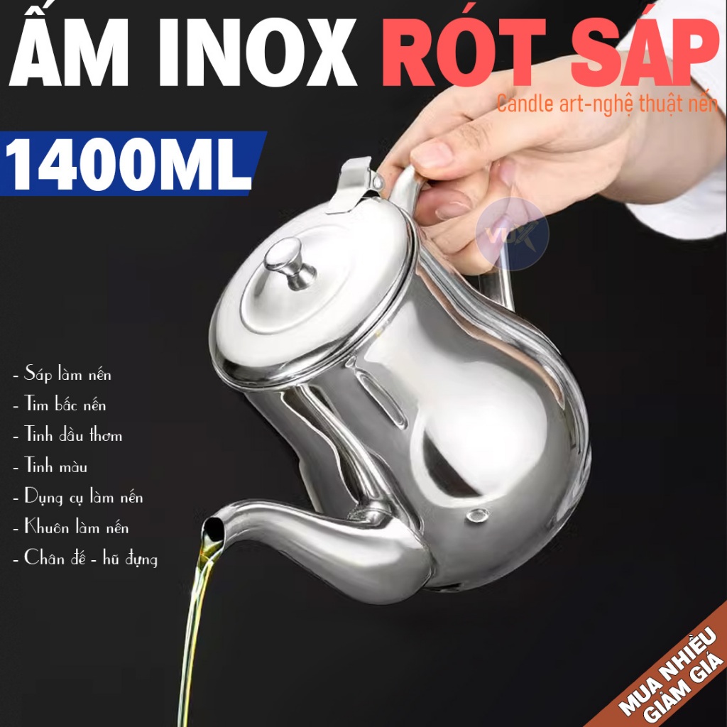 Ấm Inox Rót Sáp Nến 1400ml, 1600ml Có Lưới Lọc Đun Mọi Loại Bếp - Dụng ...