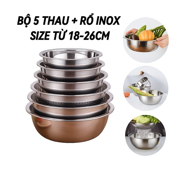 Bộ thau rổ nhà bếp 5 món 4 thau+1 rổ size 18-16cm | Shopee Việt Nam
